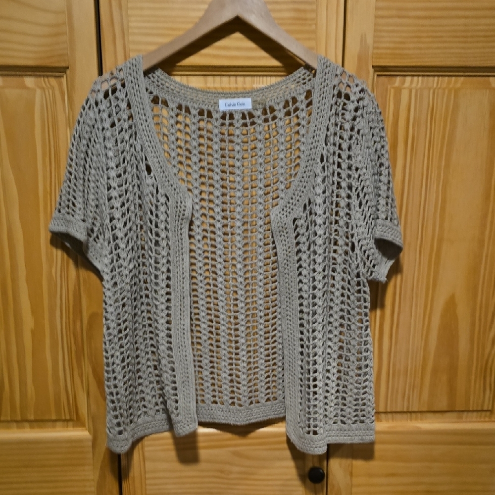 Calvin Klein Gray Open-Knit Cardigan Sweater